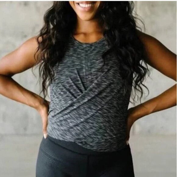 ZYIA Tops - ZYIA Active Infinity Wrap Tie Front Tank Black/Gray Heather XL